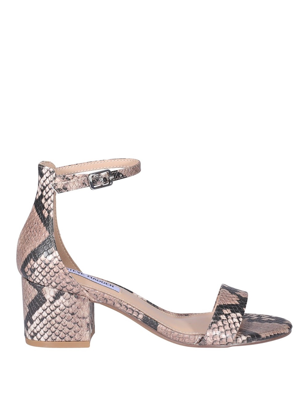 Steve Madden Snake-Print Block Heel Sandal with Ankle Strap